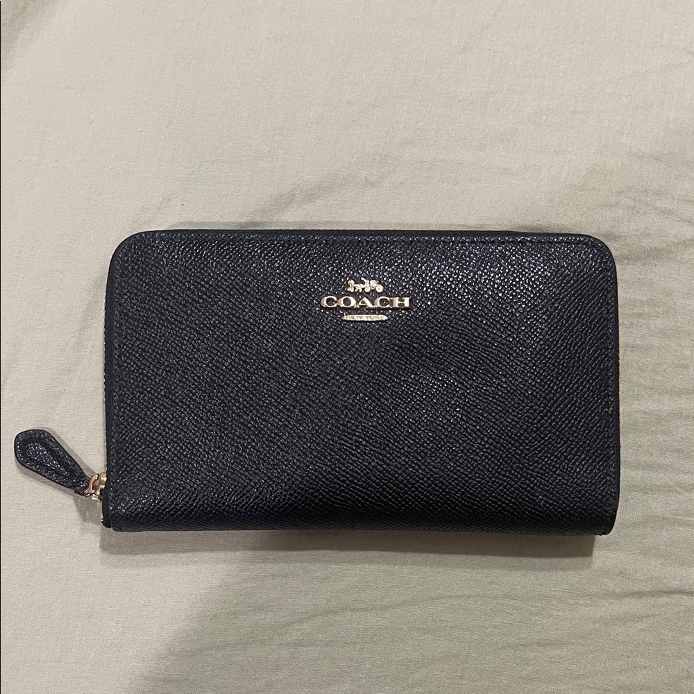 Coach Black Textured Leather Zip Wallet